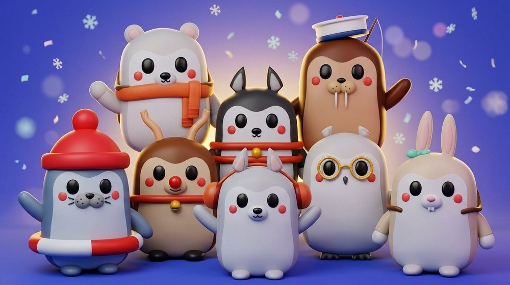 Eight animal characters from the game